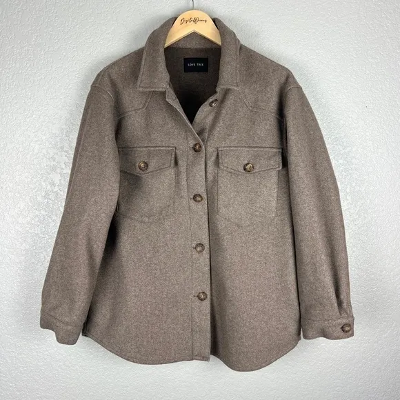 Love Tree Fleece Oversized Shacket, Coco Brown L - Fall, Autumn, Jacket, Tan