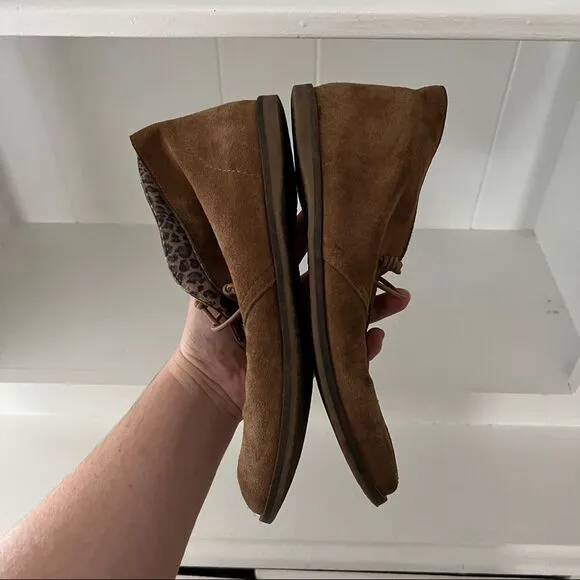 Lucky Brand Brown Suede Leather Round Toe Slip On Ankle Booties