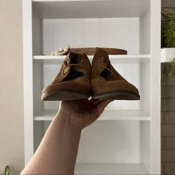 Lucky Brand Brown Suede Leather Round Toe Slip On Ankle Booties