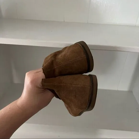 Lucky Brand Brown Suede Leather Round Toe Slip On Ankle Booties