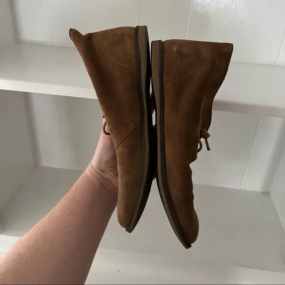 Lucky Brand Brown Suede Leather Round Toe Slip On Ankle Booties