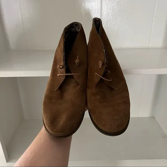 Lucky Brand Brown Suede Leather Round Toe Slip On Ankle Booties