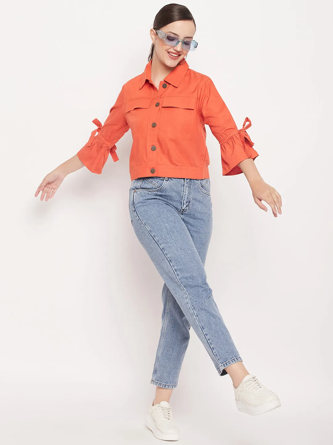 Madame Orange Cotton Bow Tie Frill Shrug