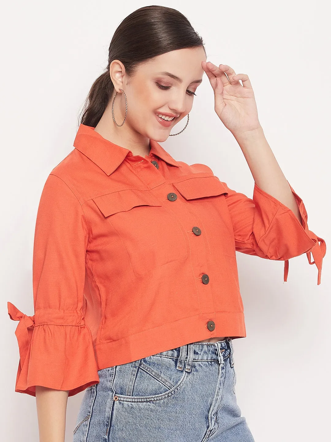 Madame Orange Cotton Bow Tie Frill Shrug