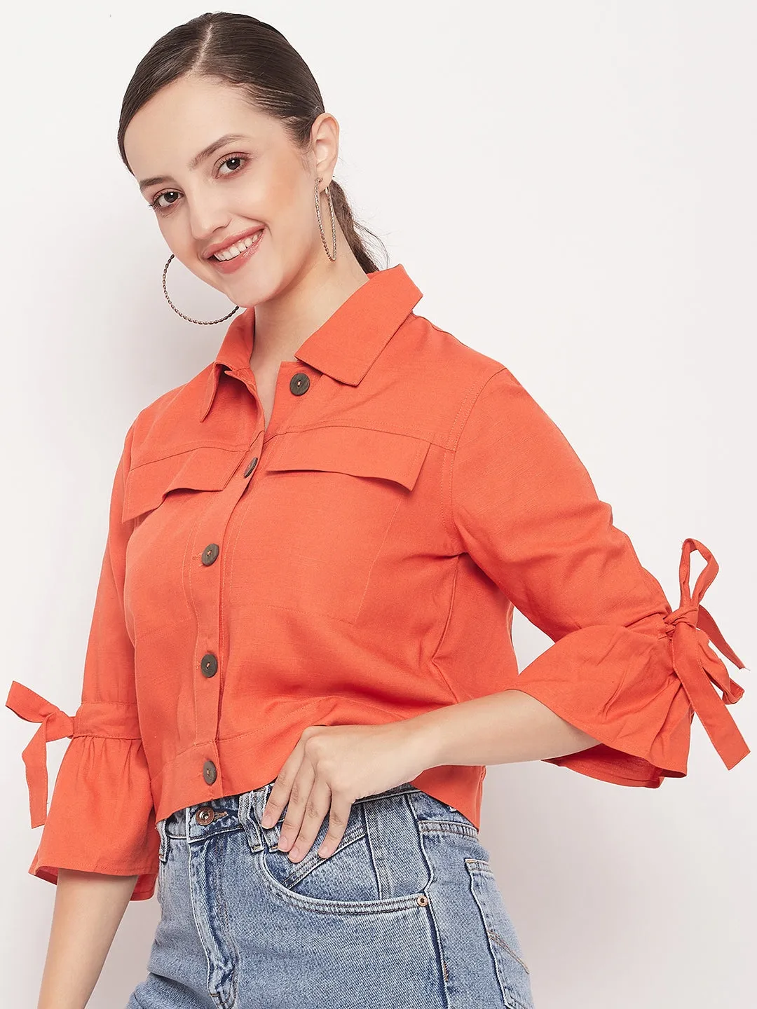 Madame Orange Cotton Bow Tie Frill Shrug