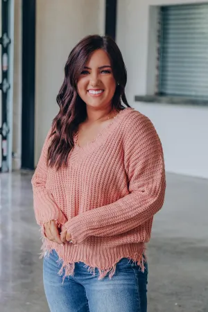 Marina Distressed Sweater - Dusty Peach