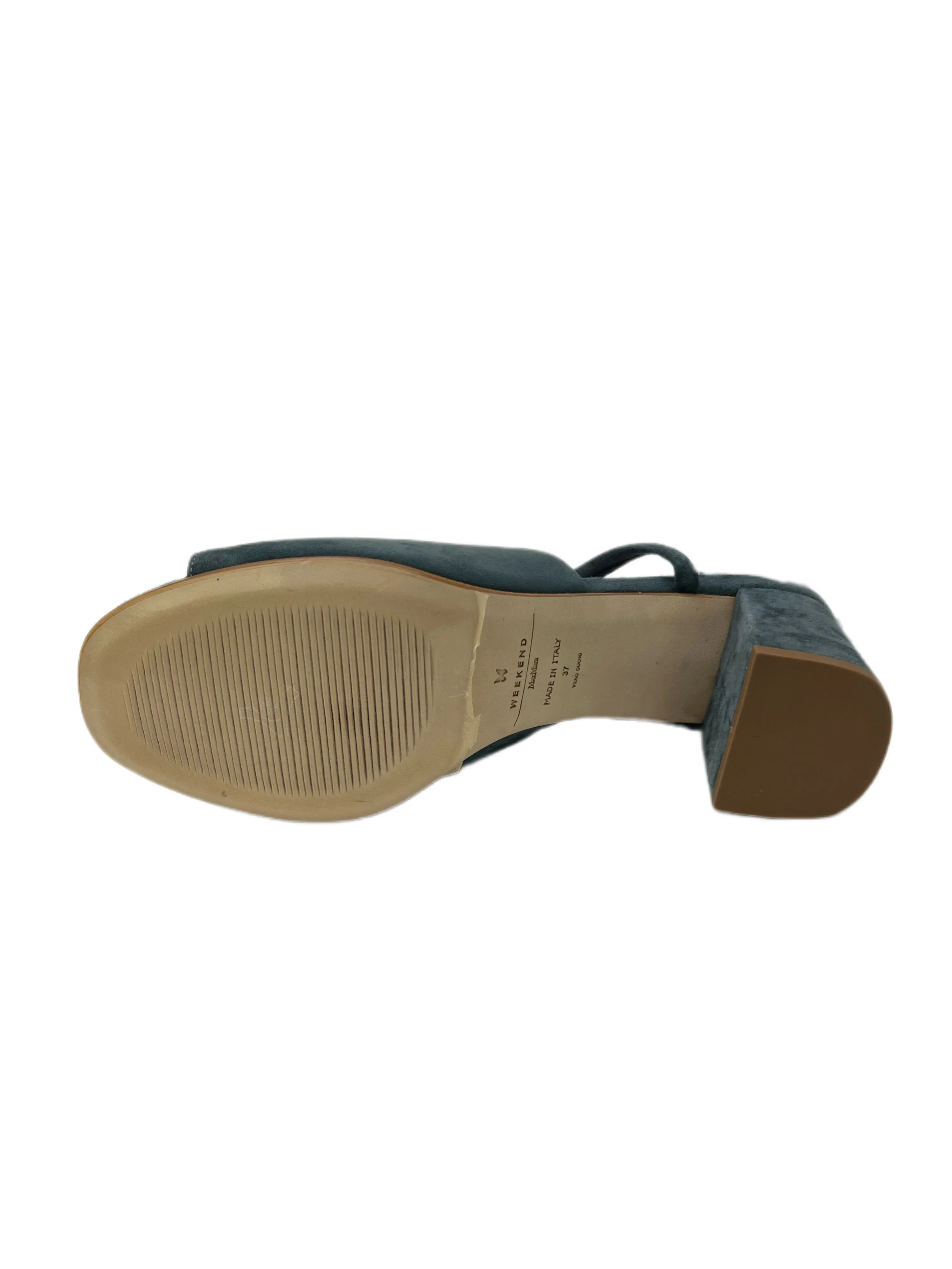 Max Mara Women's Azzurro Utopico Suede Block Heel Wrap Sandals  NWB