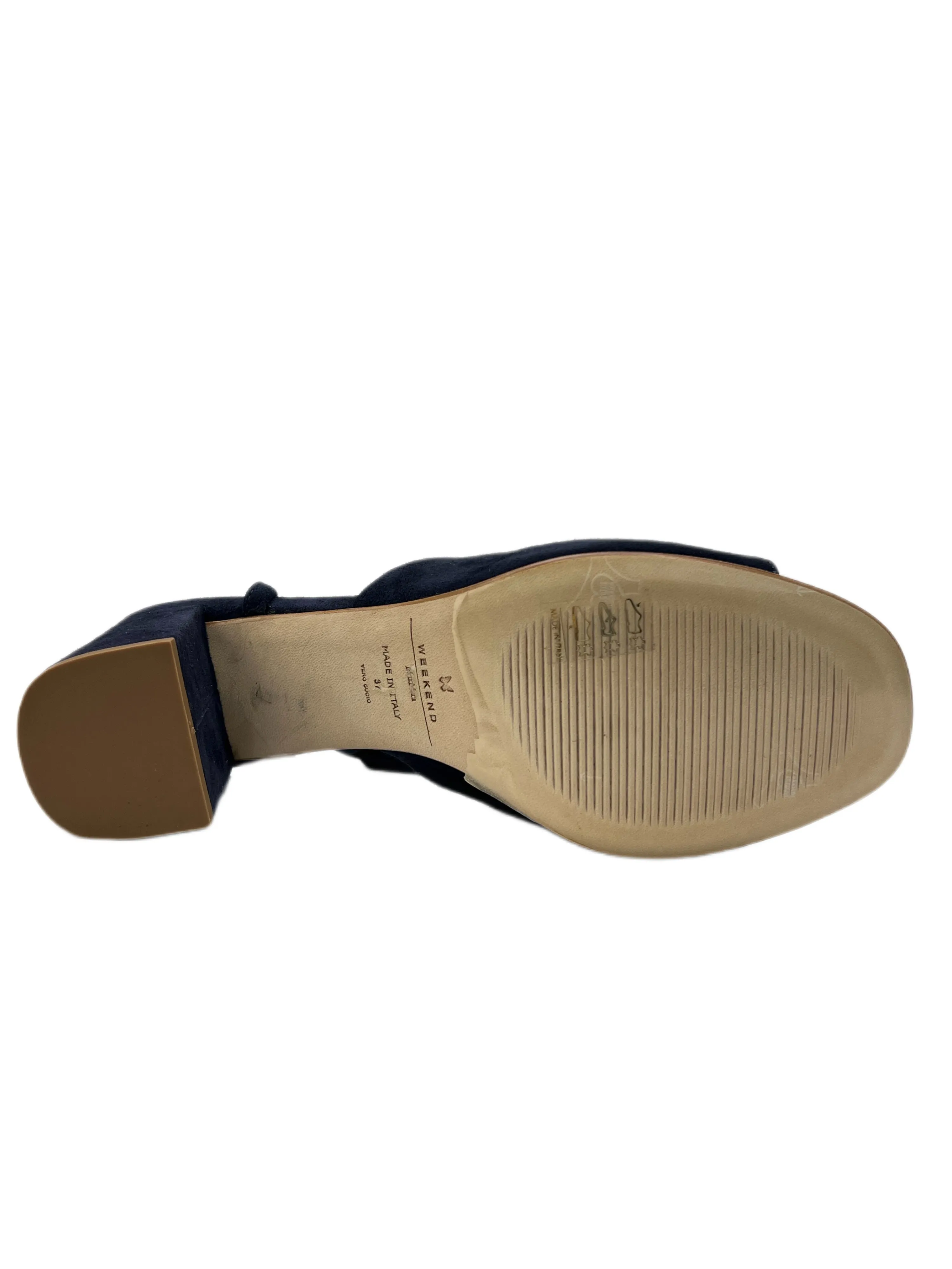 Max Mara Women's Blue Utopico Suede Block Heel Wrap Sandals Size 7 NWB
