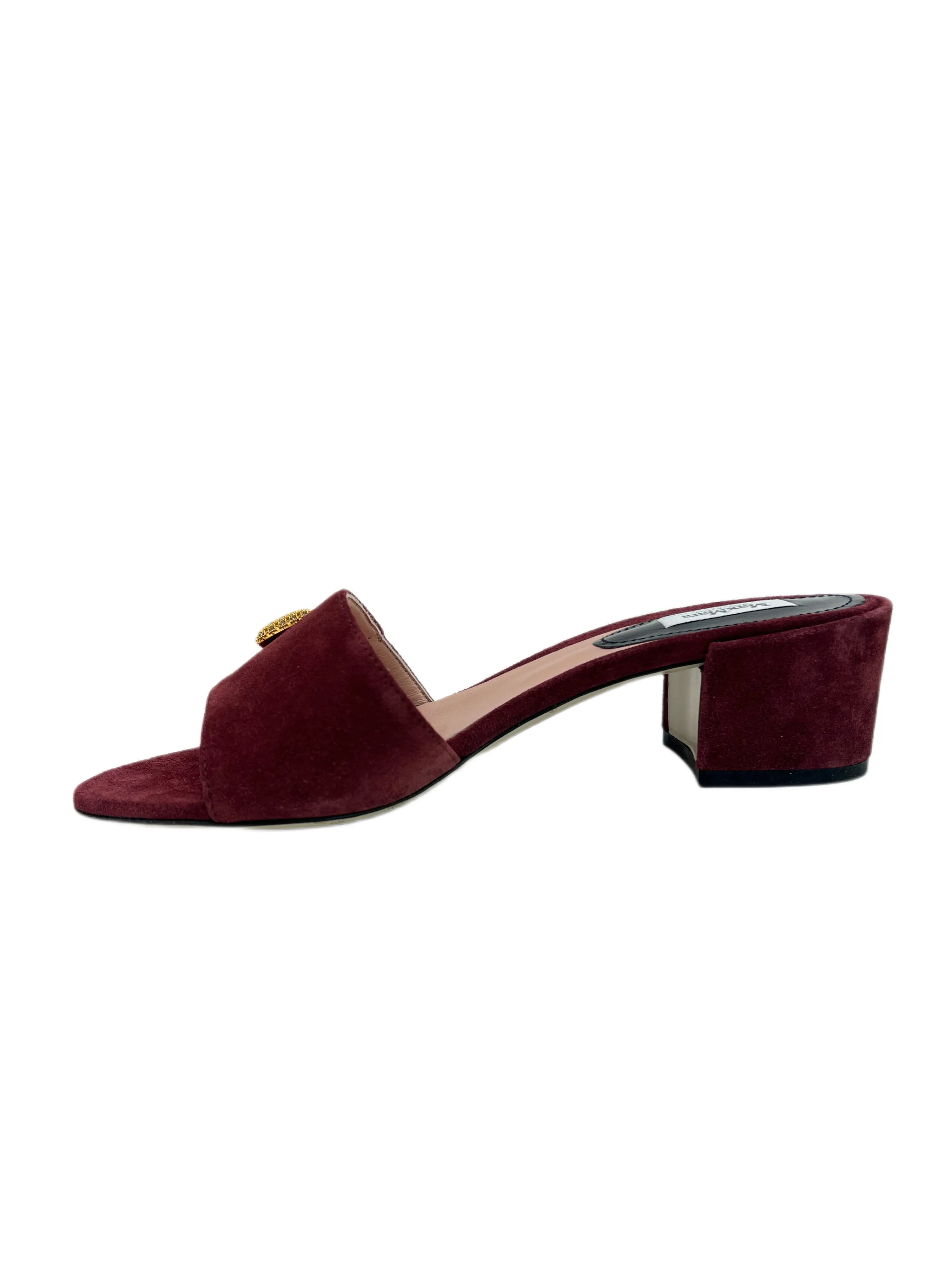 Max Mara Women's Bordeaux Ampex Suede Block Heel Slide Sandals Size 7 NWB