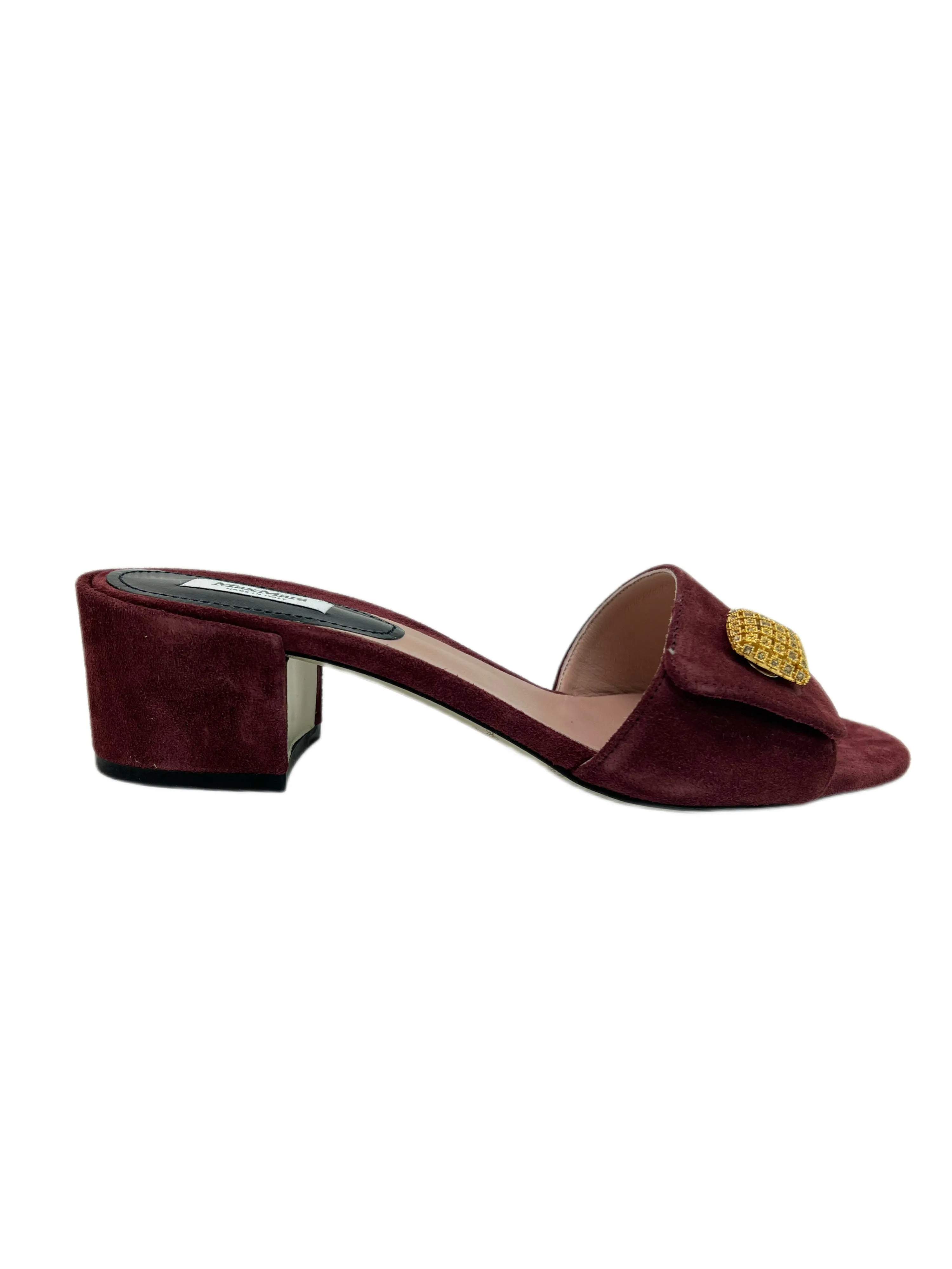 Max Mara Women's Bordeaux Ampex Suede Block Heel Slide Sandals Size 7 NWB