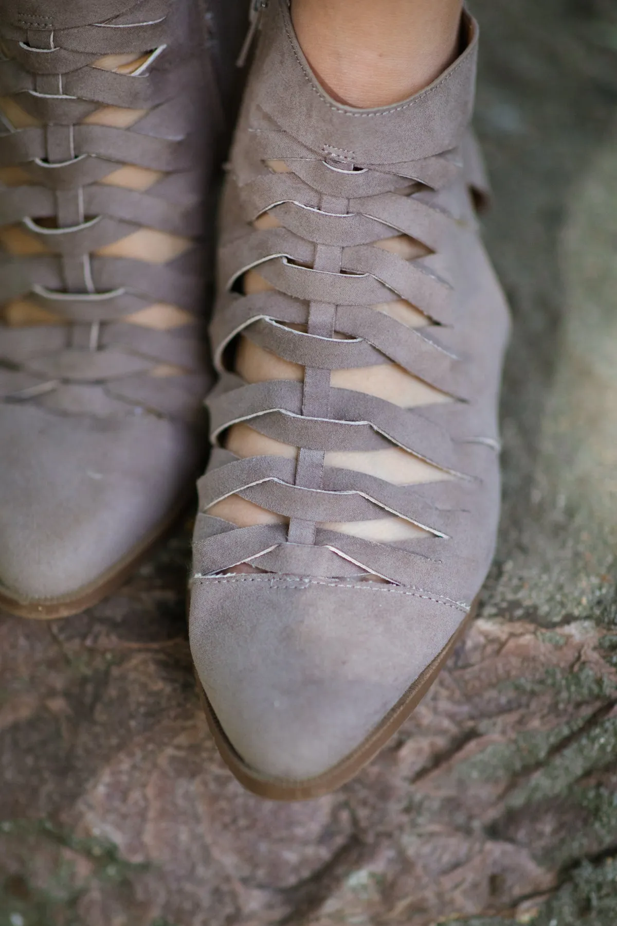 Mocha Faux Suede Bootie With Cutouts