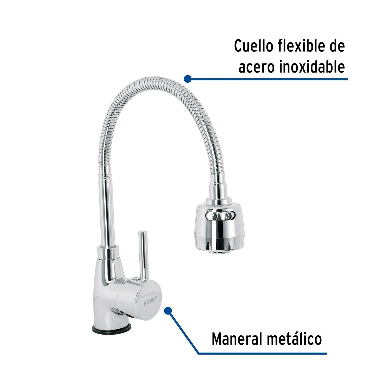 Monomando para fregadero con cuello flexible, cromo, Tubig, Foset 47386