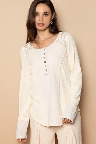 Multi Waffle Floral Lace L/S Top