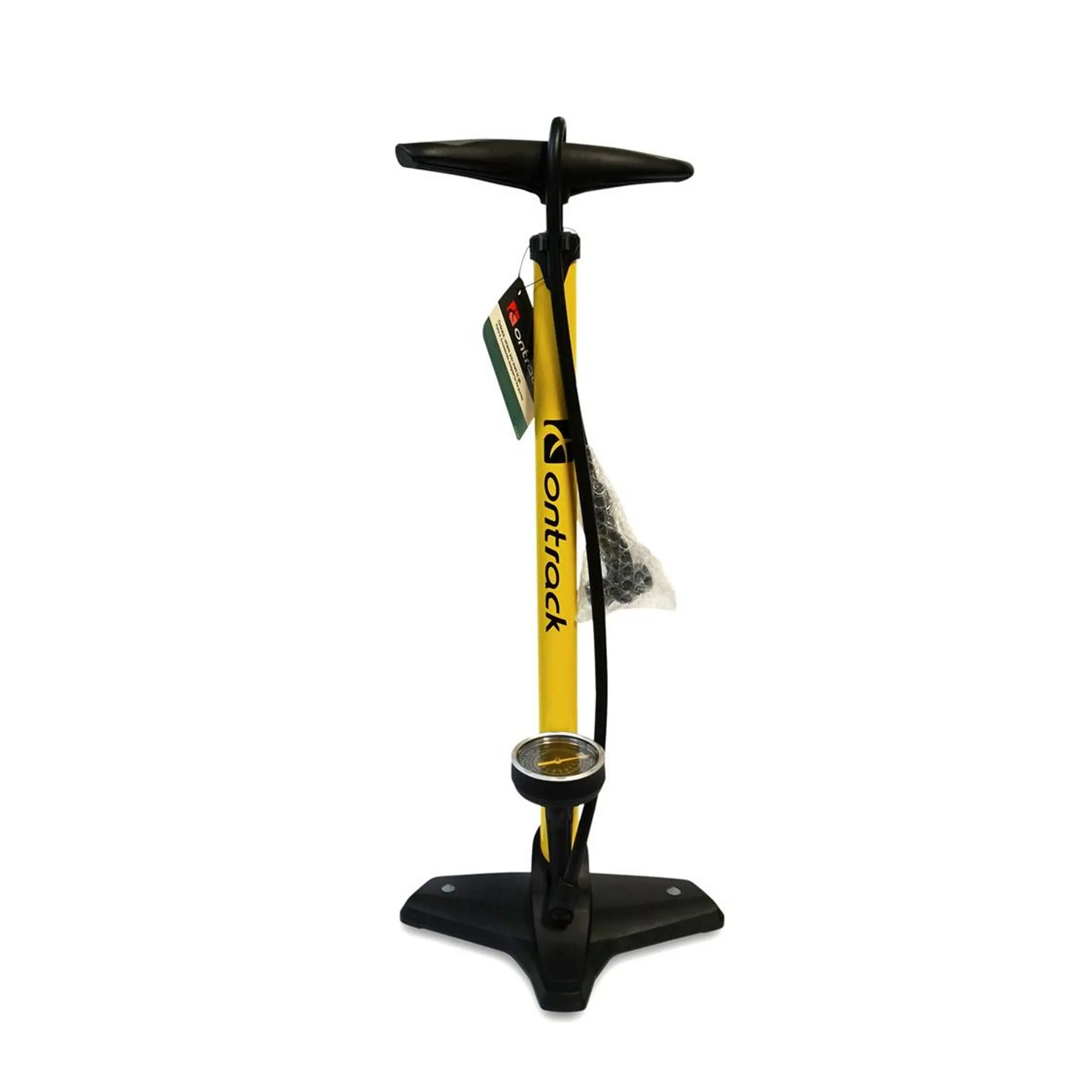 On Track Floor Pump Metal with Gauge 2-Way Yellow