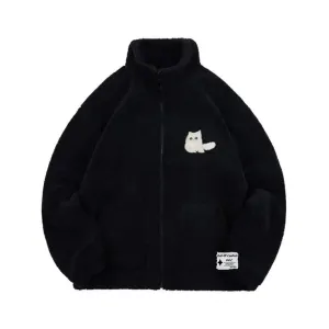 OOC' Cute Cat Embroidery Sherpa Coat