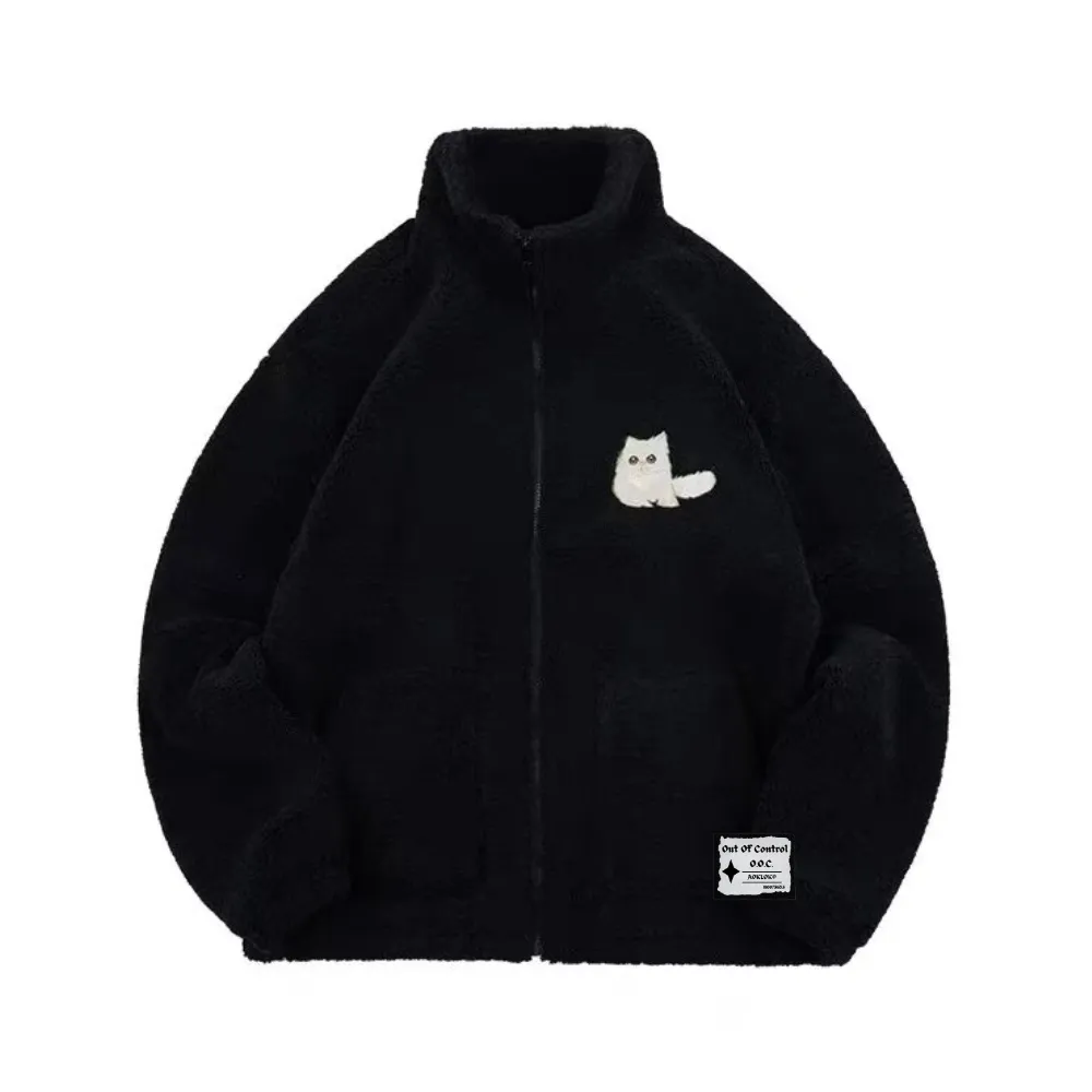 OOC' Cute Cat Embroidery Sherpa Coat