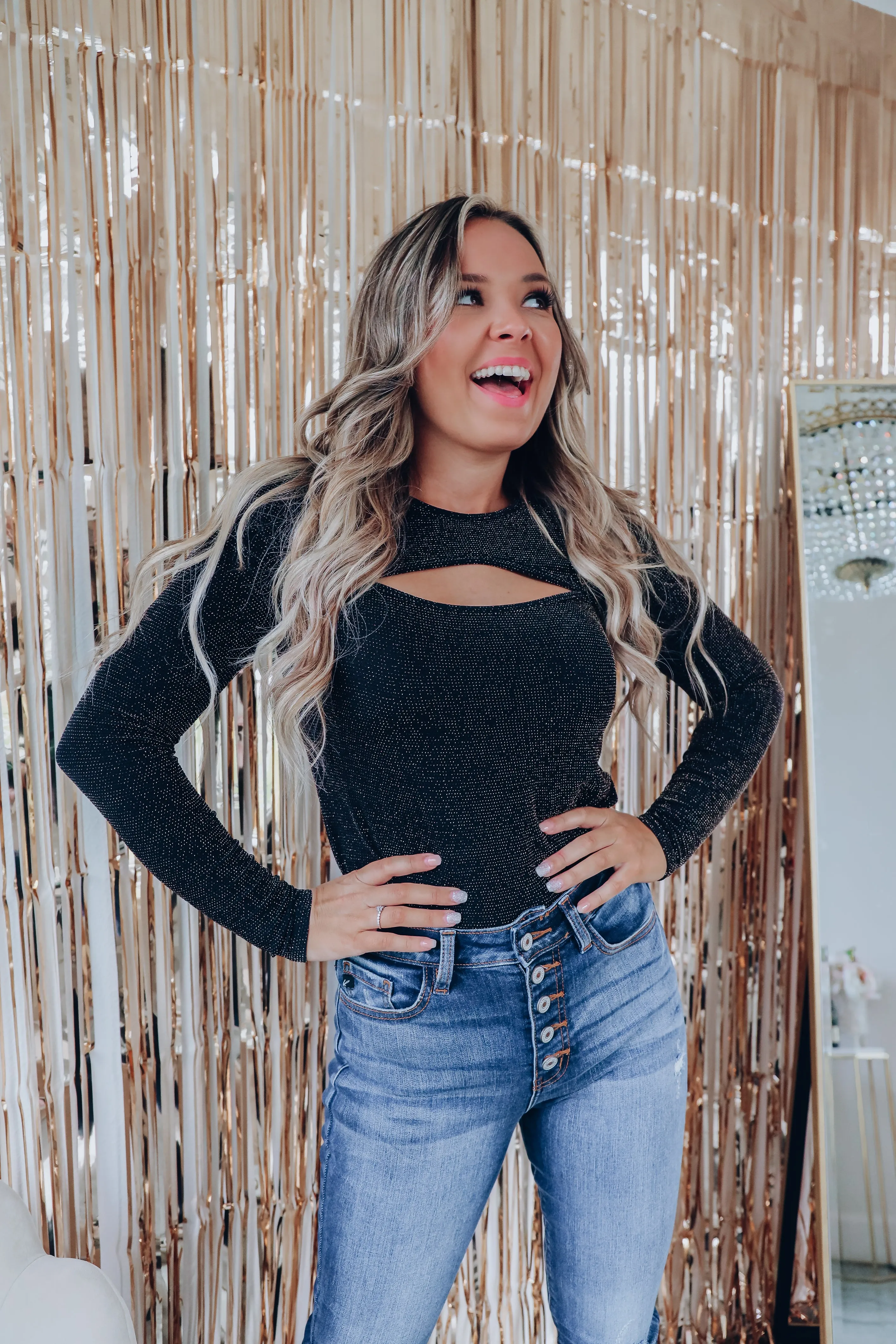 Perfect Sparkle Cut Out Top - Black