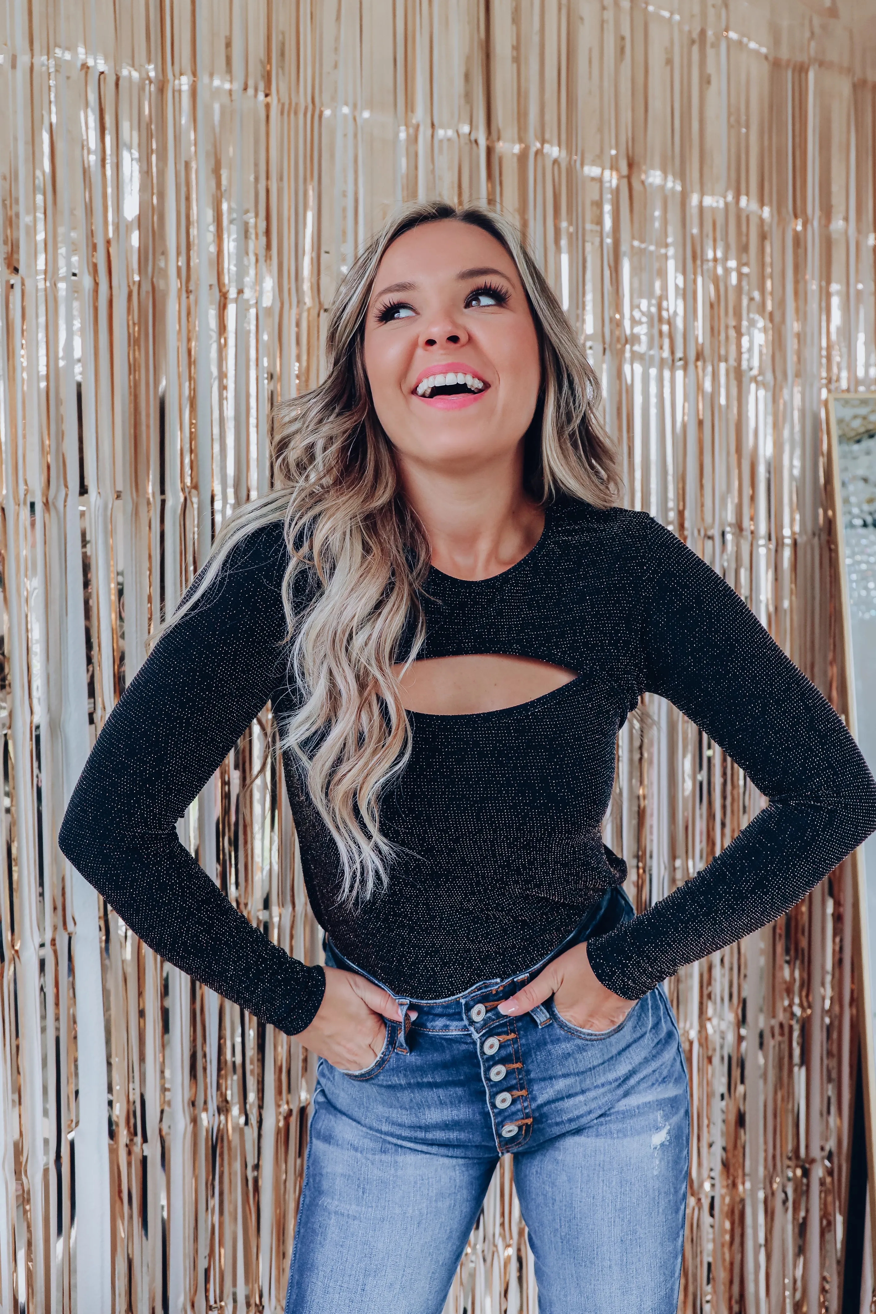 Perfect Sparkle Cut Out Top - Black