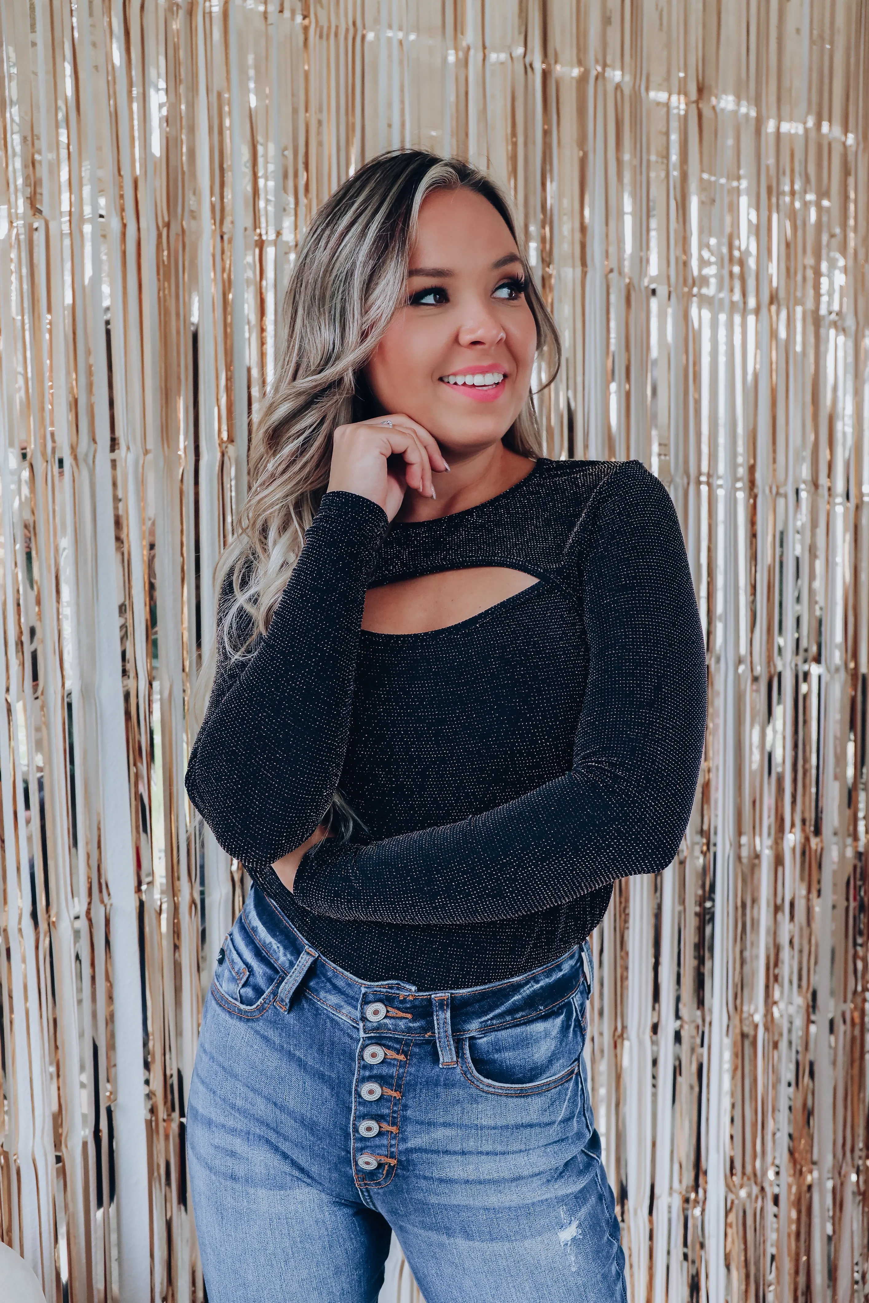 Perfect Sparkle Cut Out Top - Black
