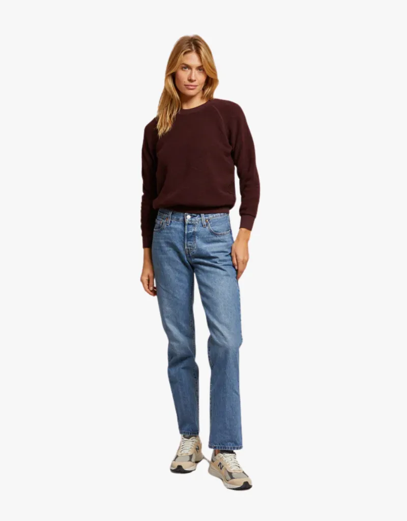 Perfect White Tee Ziggy Inside Out Fleece Shrunken Crew in Blackberry