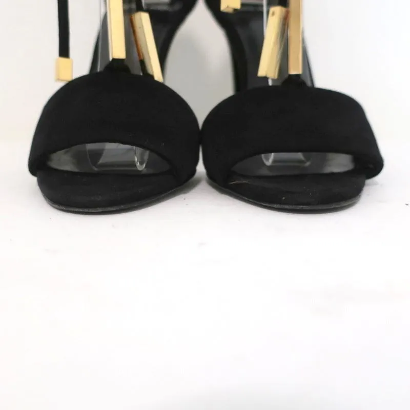 Pierre Hardy Blondie Sandals Black Suede Size 35 Open Toe Ankle Wrap Heels