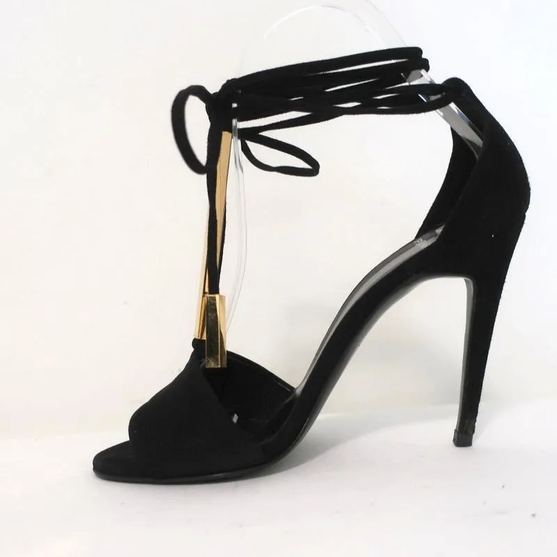 Pierre Hardy Blondie Sandals Black Suede Size 35 Open Toe Ankle Wrap Heels