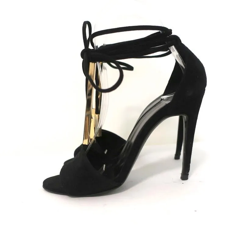 Pierre Hardy Blondie Sandals Black Suede Size 35 Open Toe Ankle Wrap Heels