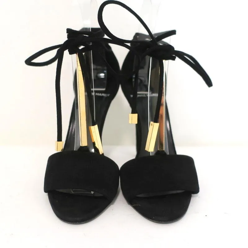 Pierre Hardy Blondie Sandals Black Suede Size 35 Open Toe Ankle Wrap Heels