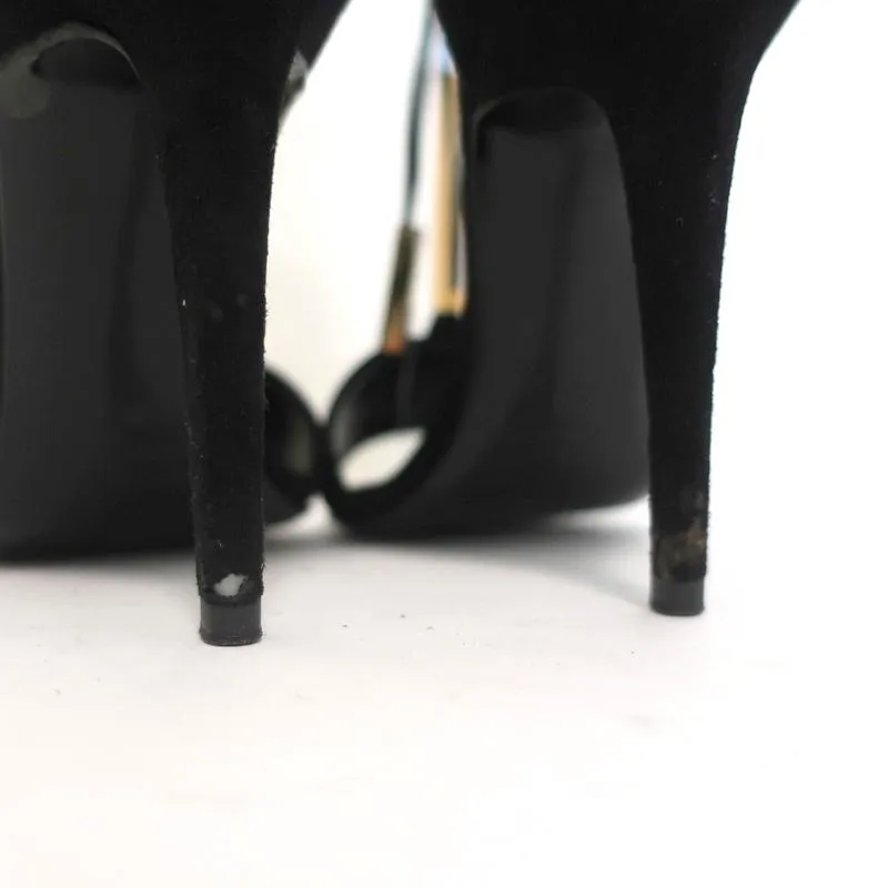 Pierre Hardy Blondie Sandals Black Suede Size 35 Open Toe Ankle Wrap Heels