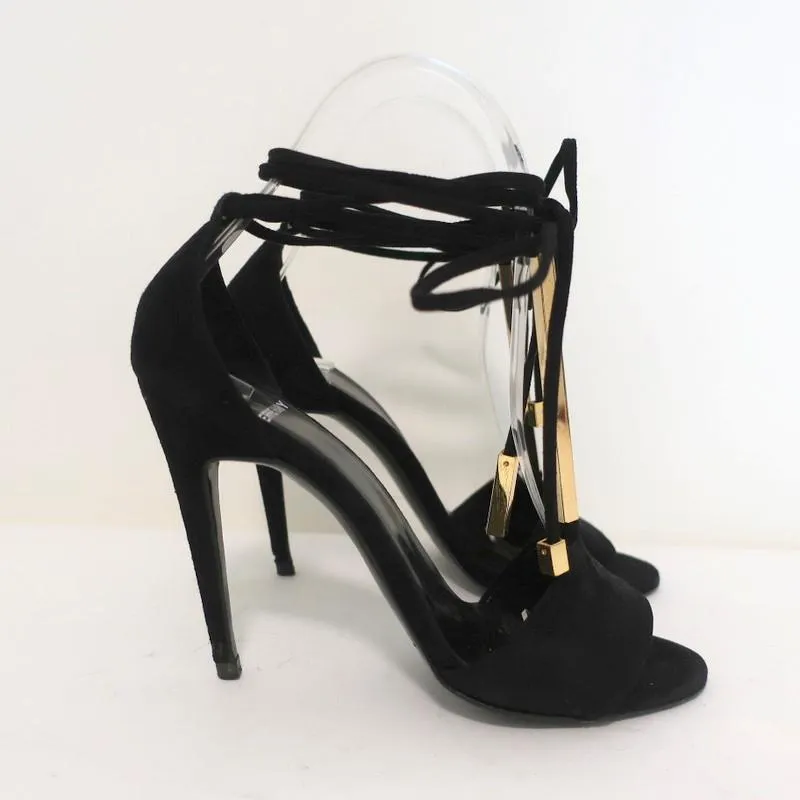 Pierre Hardy Blondie Sandals Black Suede Size 35 Open Toe Ankle Wrap Heels