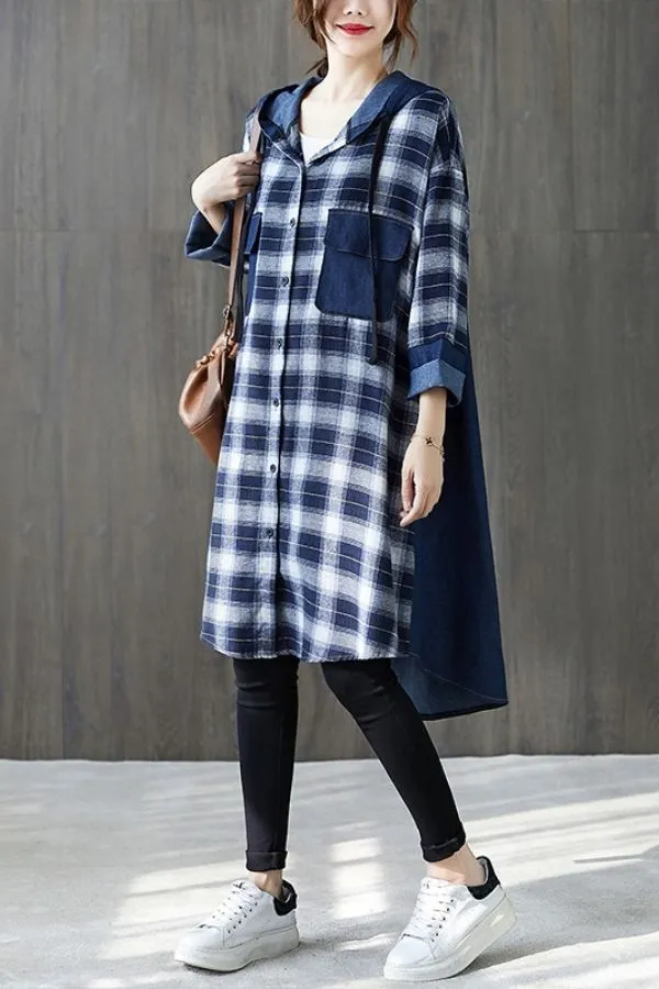 Plaid Printing Midi Dress (Fit 110lbs - 220lbs)