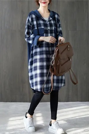 Plaid Printing Midi Dress (Fit 110lbs - 220lbs)