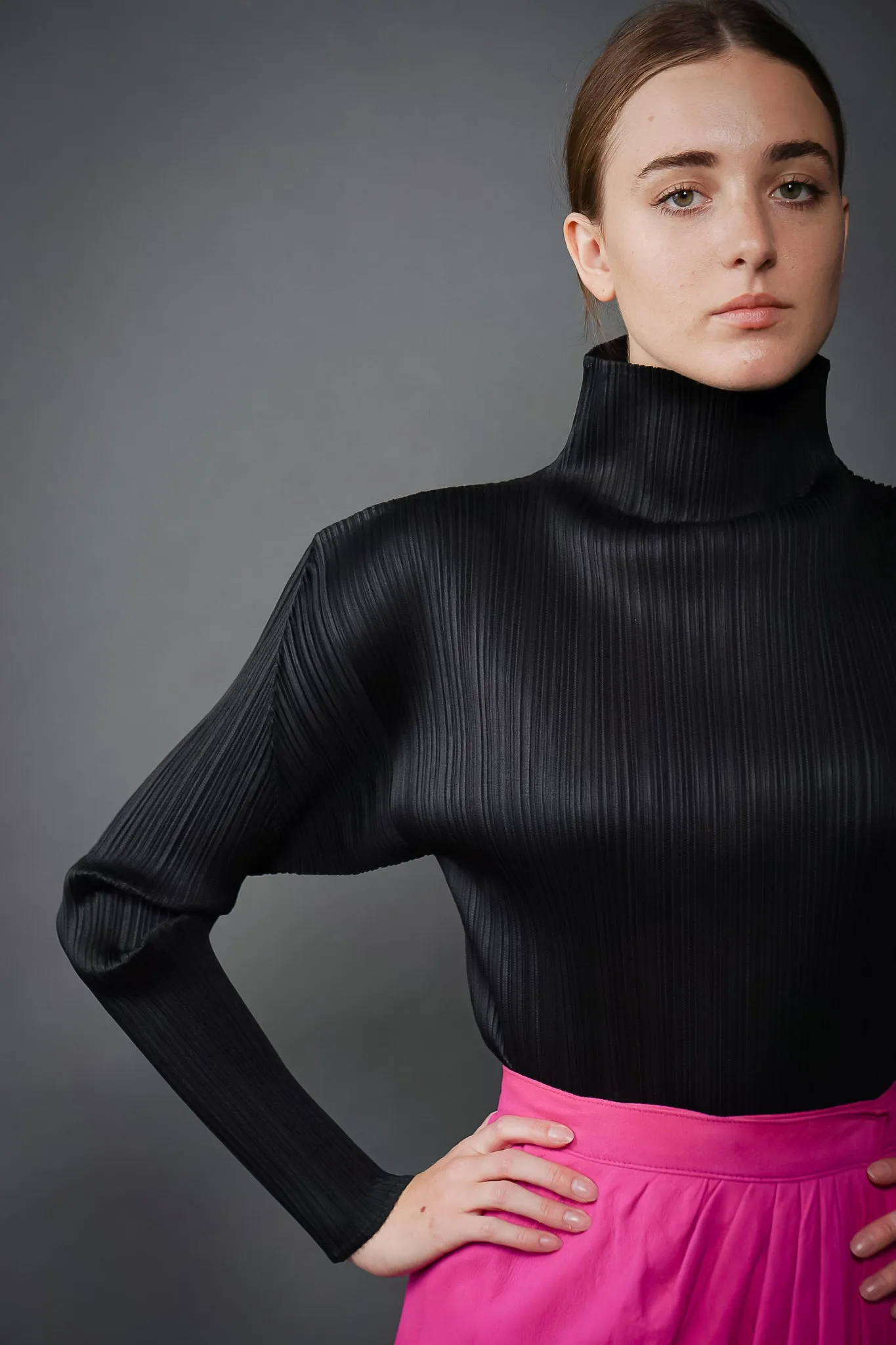 Pleated Turtleneck Top