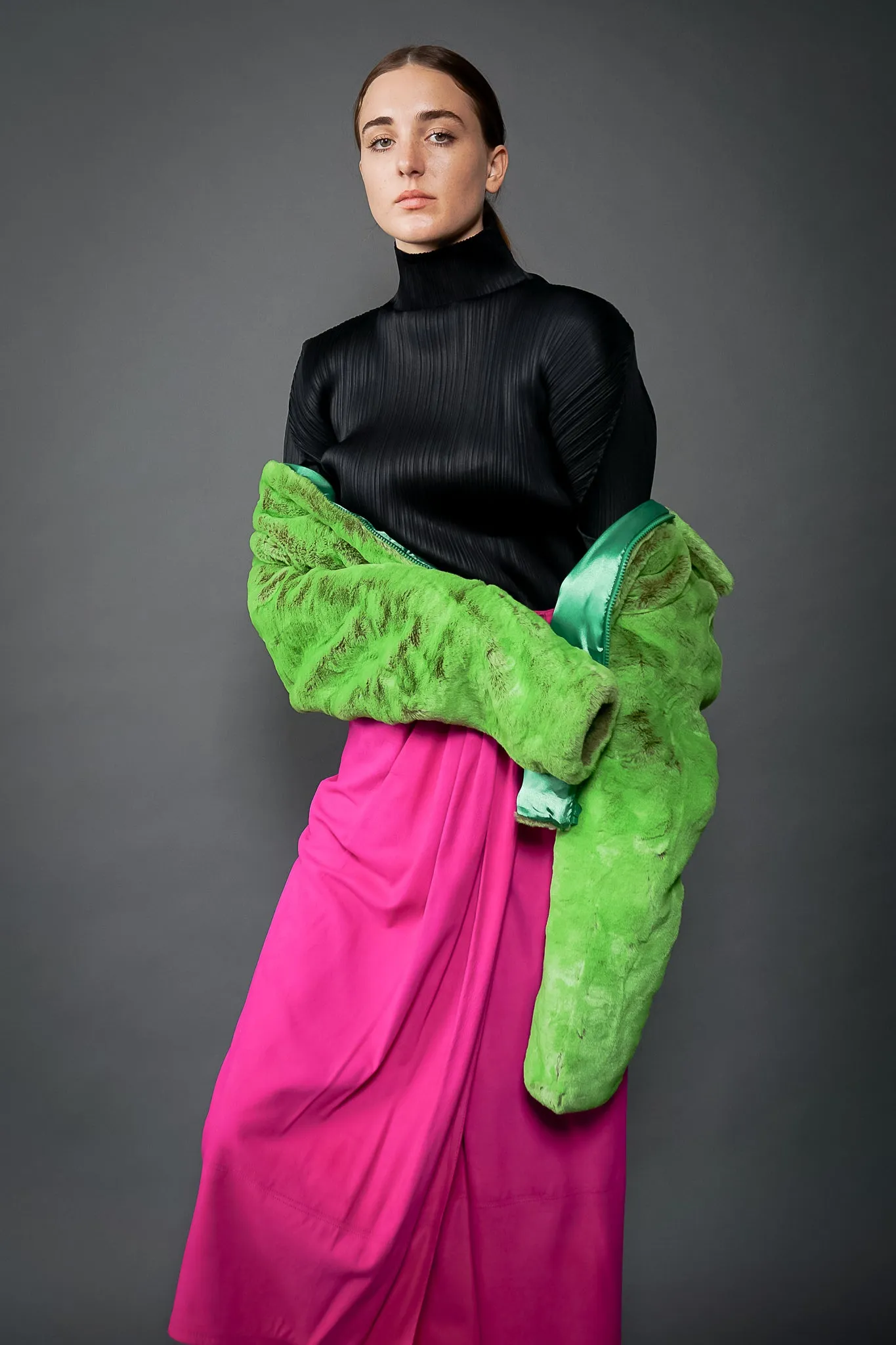 Pleated Turtleneck Top
