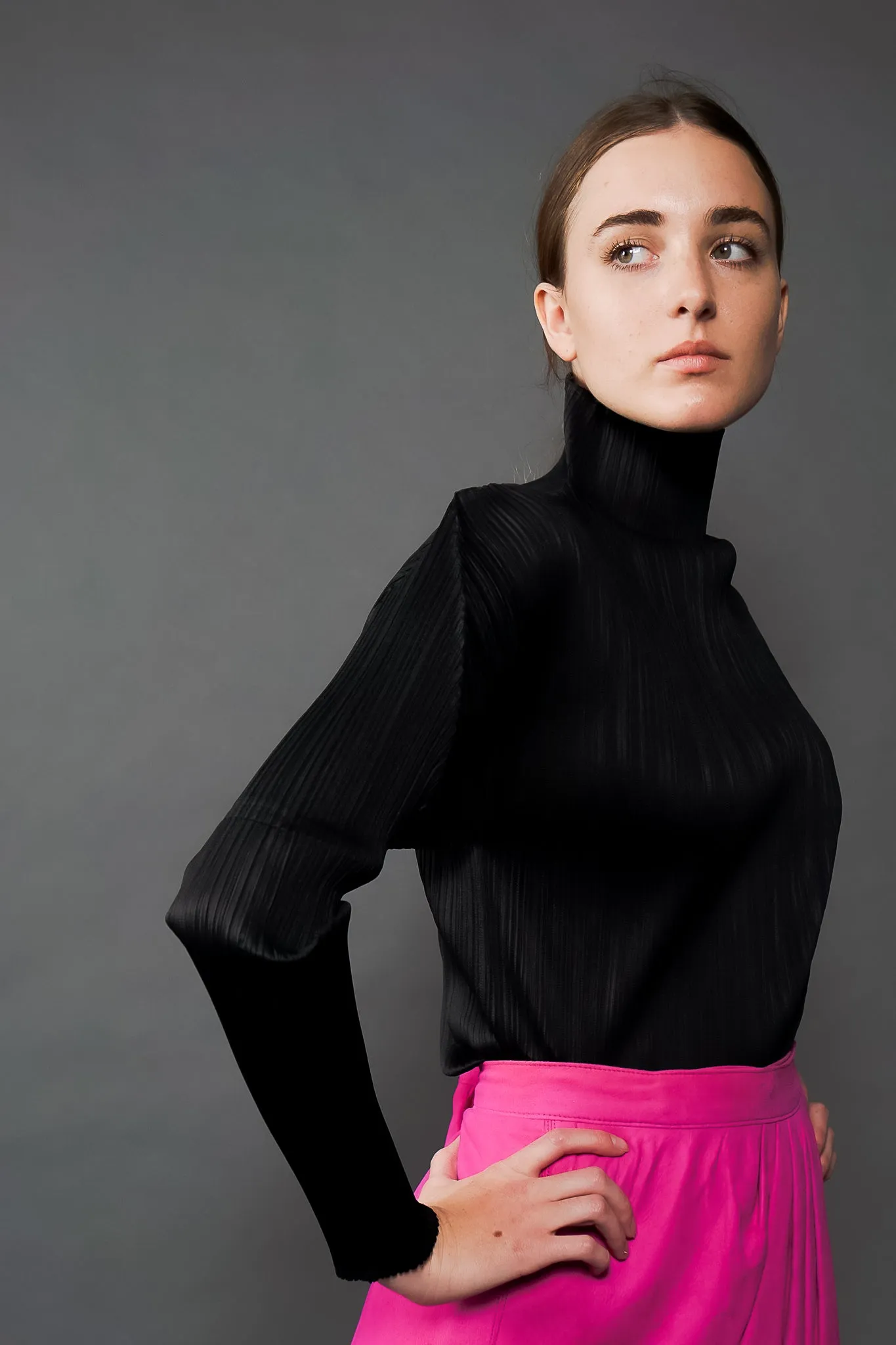 Pleated Turtleneck Top