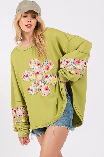 Pocket Full Of Daises Patch Applique Long Sleeve Sweatshirt