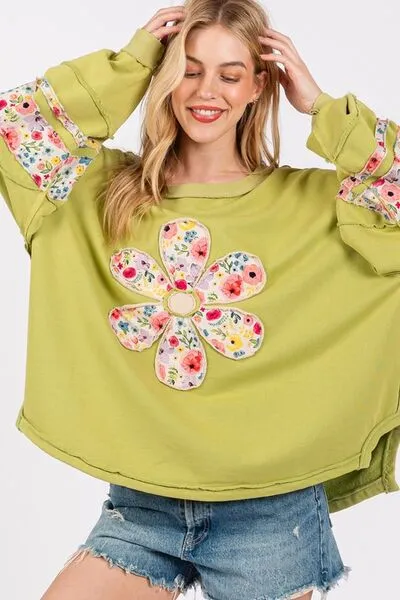 Pocket Full Of Daises Patch Applique Long Sleeve Sweatshirt
