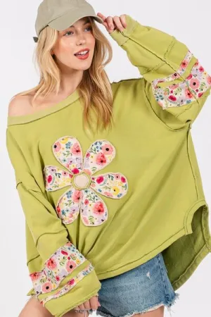 Pocket Full Of Daises Patch Applique Long Sleeve Sweatshirt