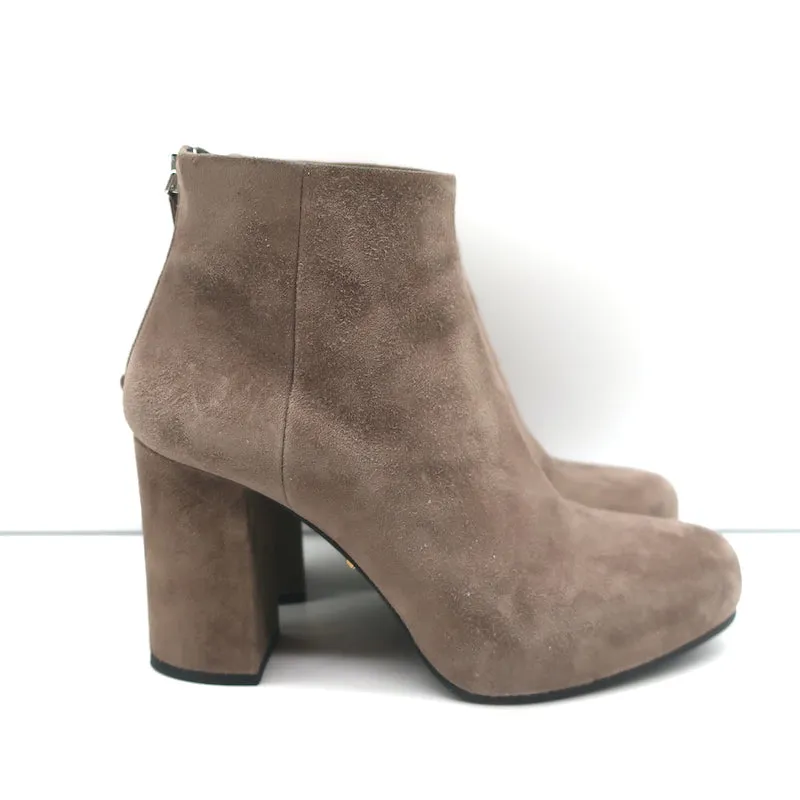 Prada Ankle Boots Taupe Suede Size 35 Hidden Platform Booties