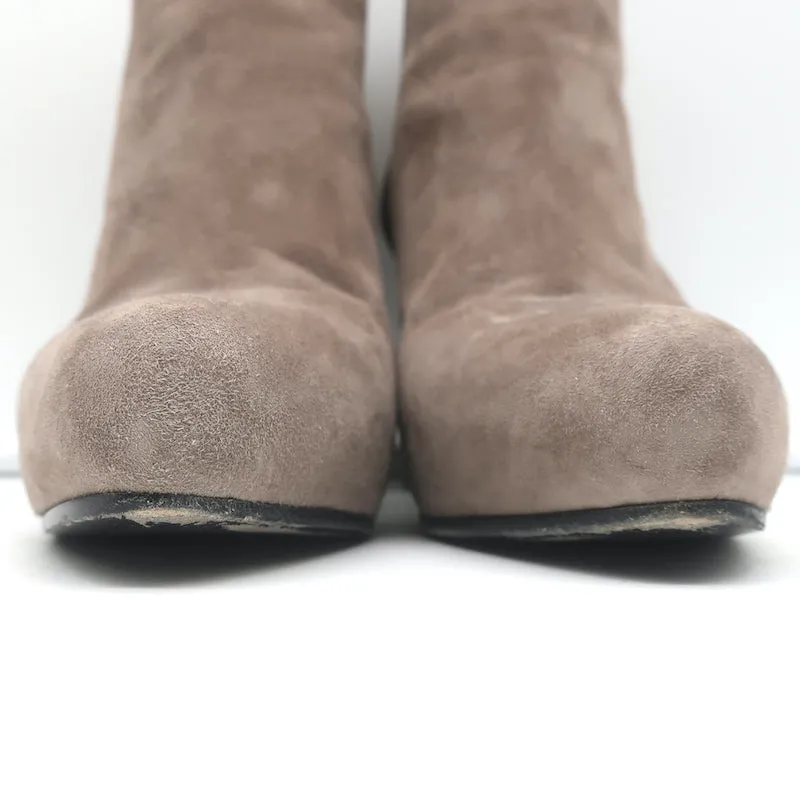 Prada Ankle Boots Taupe Suede Size 35 Hidden Platform Booties