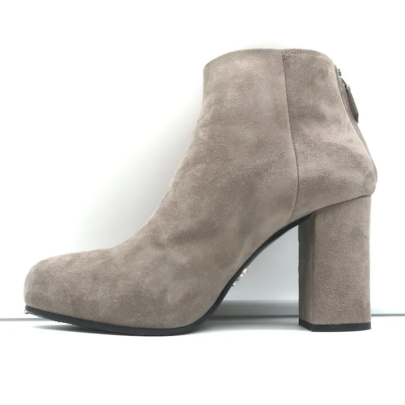 Prada Ankle Boots Taupe Suede Size 37 Hidden Platform Booties