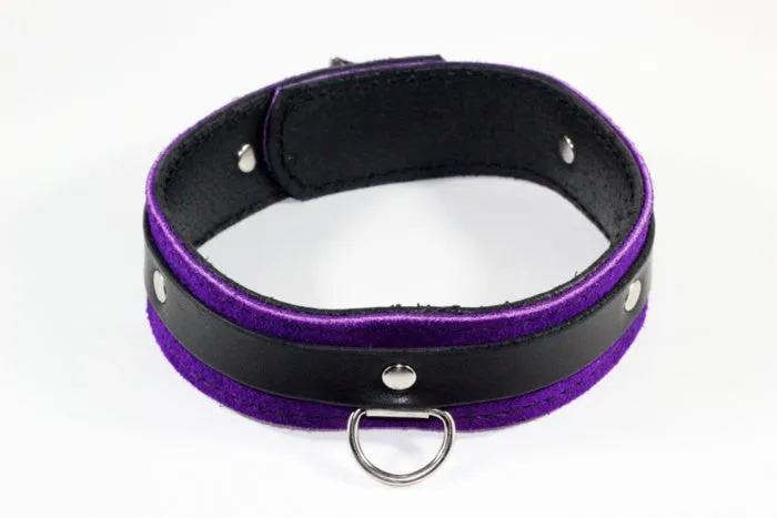 Purple Suede and Black Leather Bondage Collar