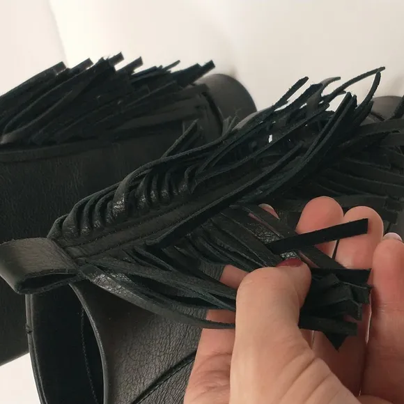 Rebecca Minkoff Sanura Booties 6.5 Black Western Leather Fringe Buckle Moto