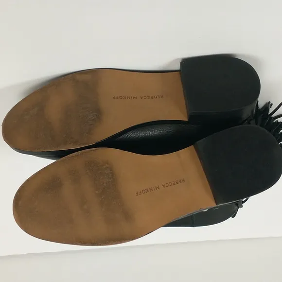 Rebecca Minkoff Sanura Booties 6.5 Black Western Leather Fringe Buckle Moto