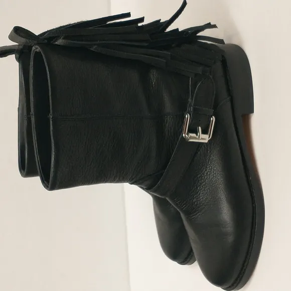 Rebecca Minkoff Sanura Booties 6.5 Black Western Leather Fringe Buckle Moto