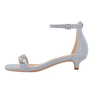 Rhinestone Suede Kitten Heel Ankle Strap Sandals