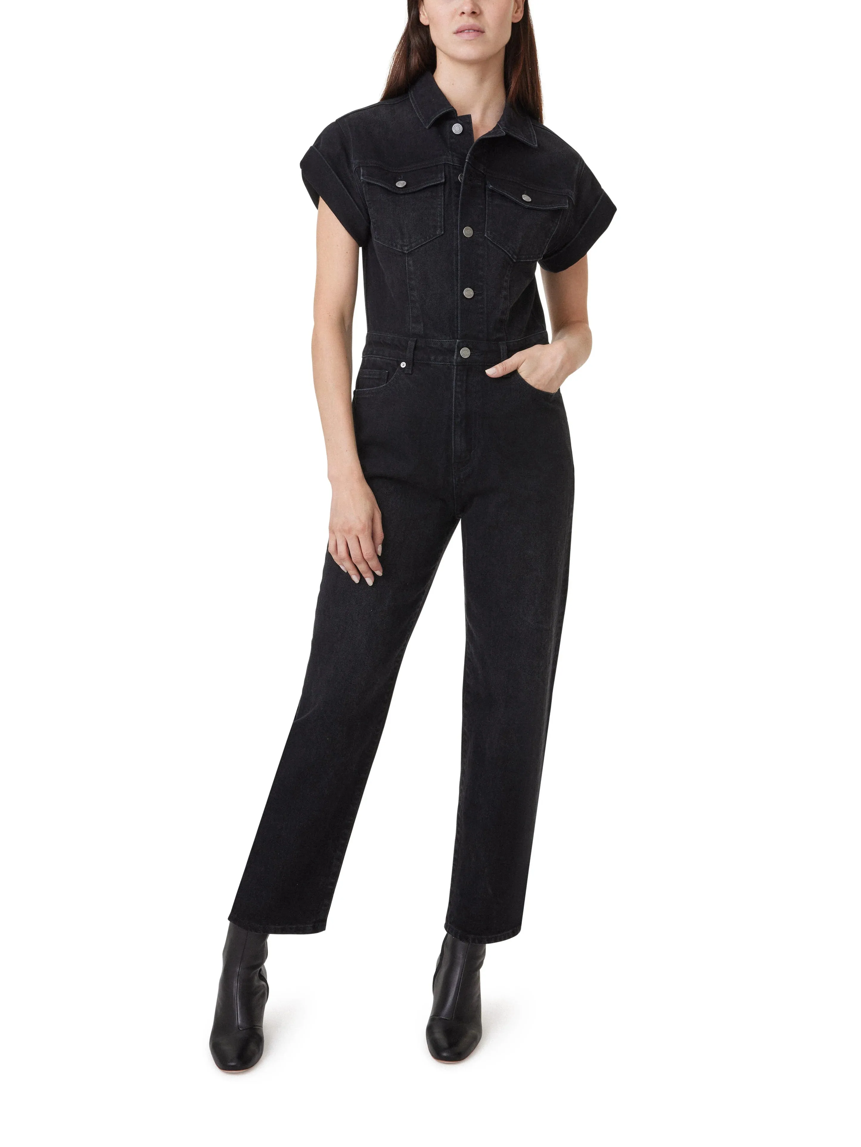 ROLLED SLEEVE JUMPSUIT-BLACK