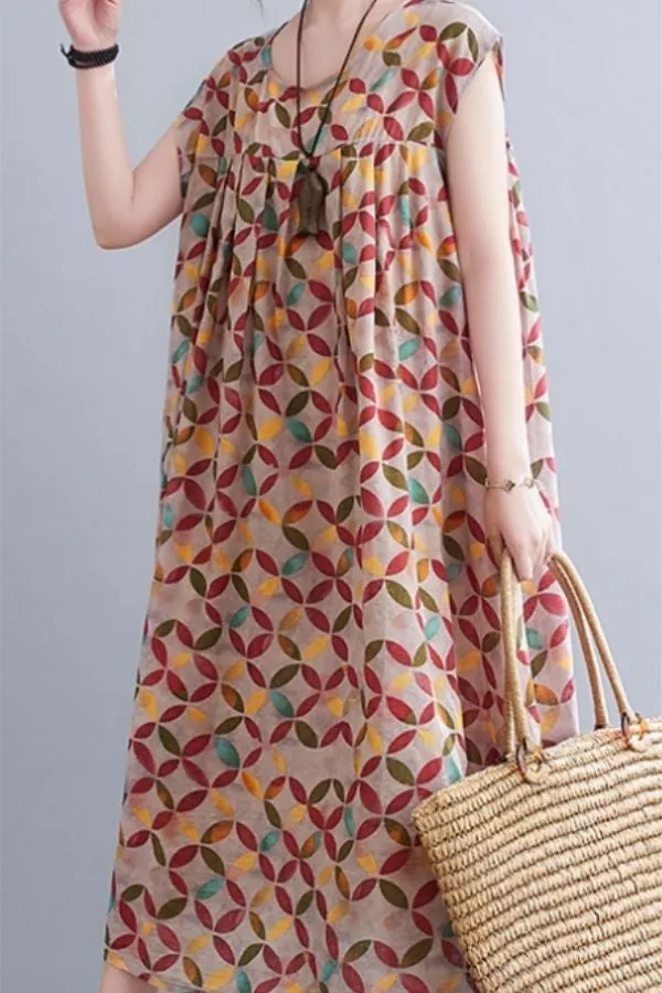 Round Neck Floral Printed Maxi Dress