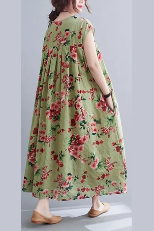 Round Neck Floral Printed Maxi Dress