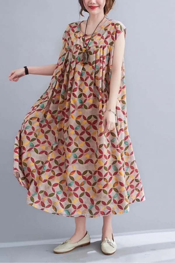 Round Neck Floral Printed Maxi Dress
